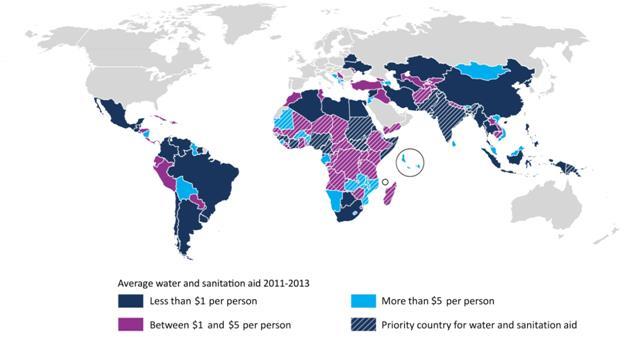 Map 2: Map of water and sanitation aid to countries per person, based on 2011 2013 annual average Source: OECD CRS and World Bank Conclusion and recommendations On the eve of the new post-2015
