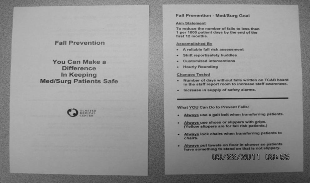 Fall Pamphlet More Safety Measures Signs posted in the patient bathrooms and by the patient beds to include patients on how to keep them