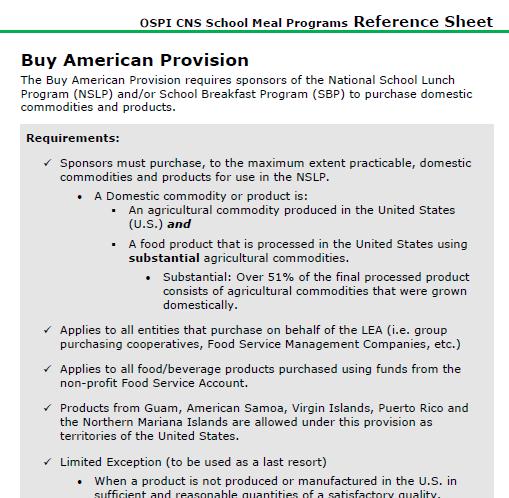 Buy American Limited Exception (to be used as a last resort) Product is not produced or manufactured in the U.S. in sufficient and reasonable quantities of a satisfactory quality.