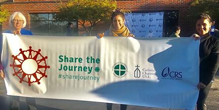 Chicagoland: Share the Journey From left: Nancy Golen, Cabrini Retreat Center Director; Kayla Jacobs, Program Director for the Office of Human Dignity, Joliet Diocese, and a friend of theirs proudly