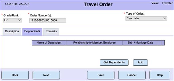 3 Click on the Dependents tab to move to the dependent entry screen.