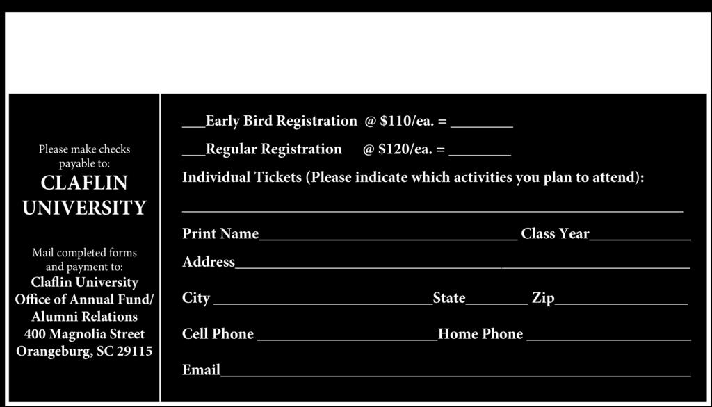 TO REGISTER BY MAIL, PLEASE COMPLETE AND RETURN 2018 Alumni Reunion Weekend Registration Form Individual Tickets (Please indicate with activities you plan to attend): Name Maiden Name Class Year