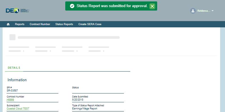 To complete submission of the Status Report, click the Submit for Approval button. The submission comments screen will appear.