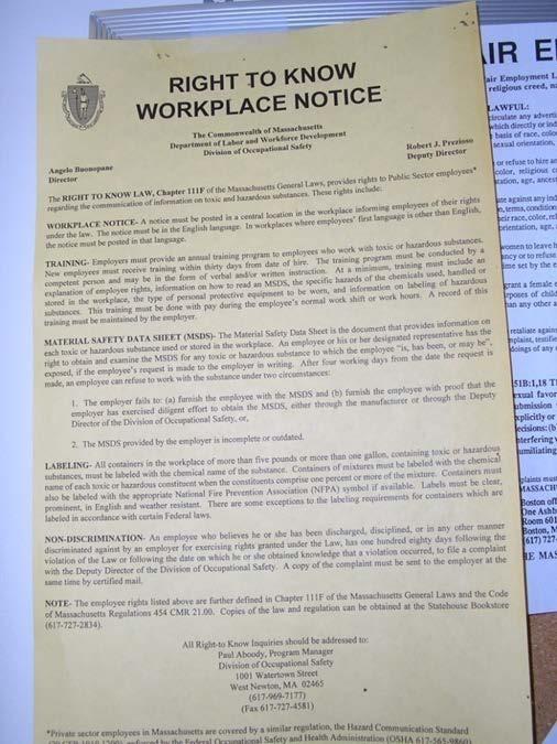 24 RTK WORKPLACE NOTICE A Right to Know Workplace Notice for Public Employees must be posted in a central location at all