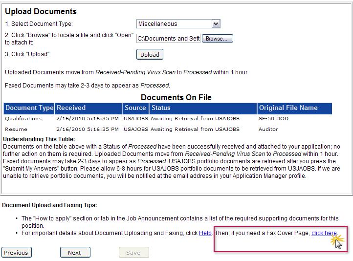 Upload Documents This section provides a Fax Cover Page for documents you are unable to upload.