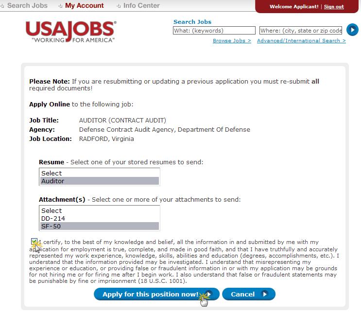Select Resume and Attachment(s) After you click Apply Online, you will have the option to select a Resume and any supporting documents (attachments) to be linked to your application.