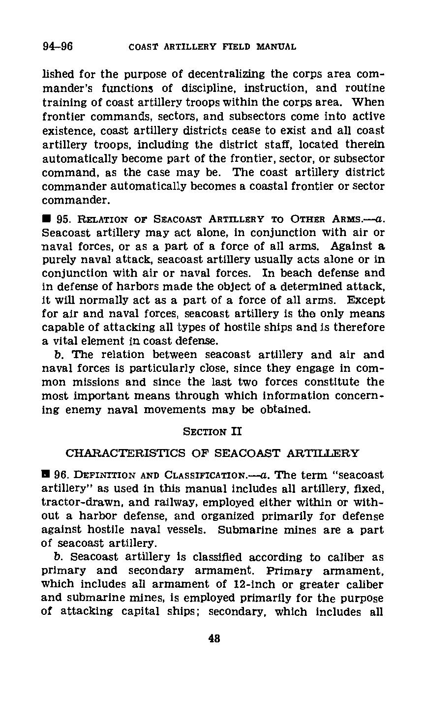 94-96 COAST ARTILLERY FIELD MANUAL lished for the purpose of decentralizing the corps area commander's functions of discipline, instruction, and routine training of coast artillery troops within the