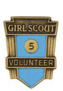 Year pins = GIRL years plus ADULT years equal total membership years Years of Service = Adult Volunteer years only Numeral Guard Pin Years of Service Name of the Adult Girl Scout to be awarded Pin to