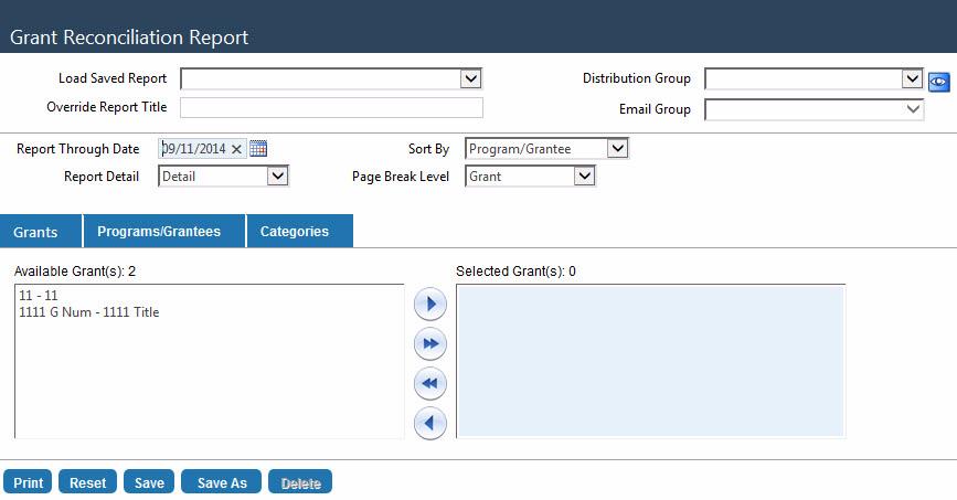 Reports 8 Click the Categories tab to display it. On this tab, click to select the categories that should be included on the report from the Available Category(s) multiselect box.