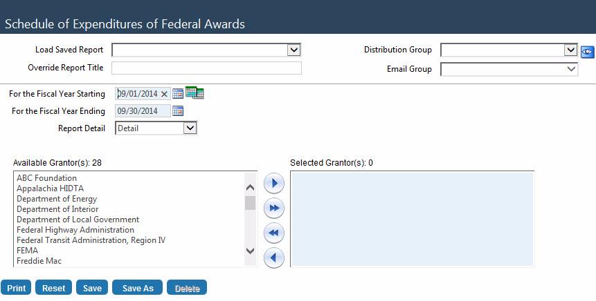 Reports Schedule of Expenditures of Federal Awards Financial Management > Reports > Grant Management > Schedule of Expenditures of Federal Awards The Schedule of Expenditures of Federal Awards Report