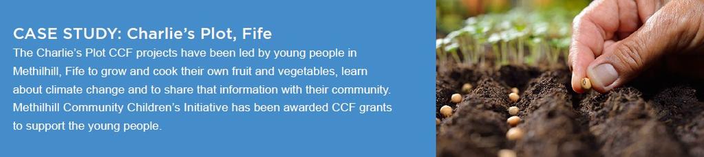 Food CCF projects have helped communities grow and eat more local food and tackle food waste: Creation of community growing space Promotion of local and in season food Redistribution of food that