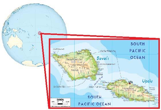 Country Profile: Samoa Located south of the equator in the Pacific Ocean