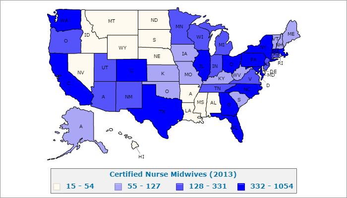 CNM Health workforce in the United States & Tennessee Attend 9% of
