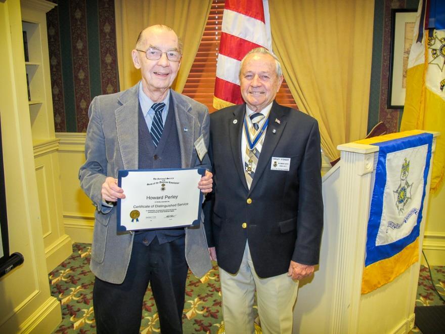 Certificate of Distinguished Service Awarded Williamsburg Chapter member Howard Perley was presented a Certificate of Distinguished