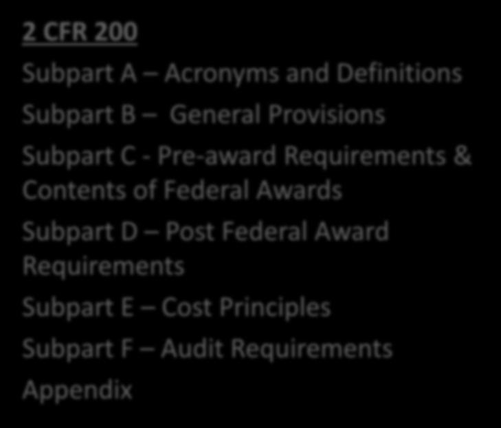 B General Provisions Subpart C - Pre-award Requirements & Contents of Federal Awards Subpart
