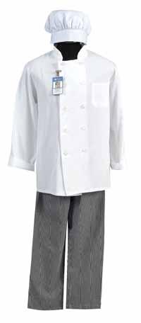 (black or white) White chef coat Black pants or black/ white checkered