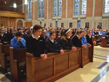 faith RELIGIOUS EDUCATION & ACTIVITIES Catholic tradition and faith are important aspects of the experience the girls receive while attending Ladywood. The school day begins and ends with prayer.