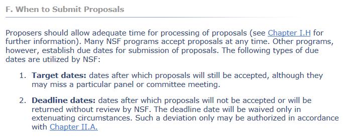 TYPES OF PROPOSAL SUBMISSIONS DEADLINE DATES Proposals will not