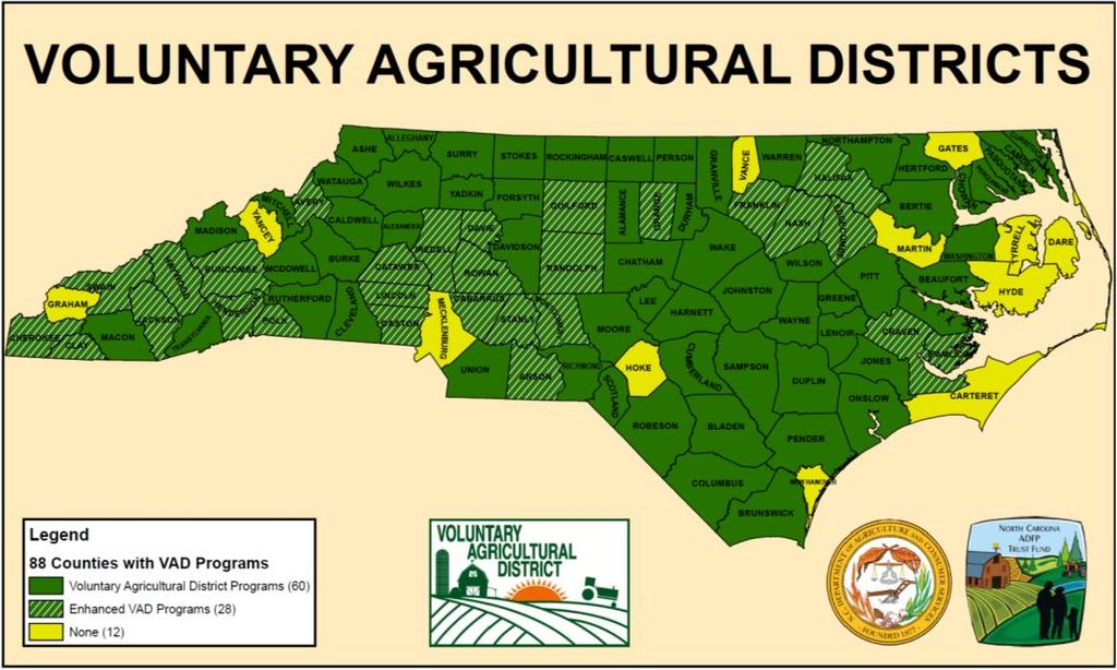 Voluntary Agricultural Districts The Voluntary Agricultural Districts (VAD) program encourages the preservation and protection of farmland by allowing landowners to publicly recognize their farms.