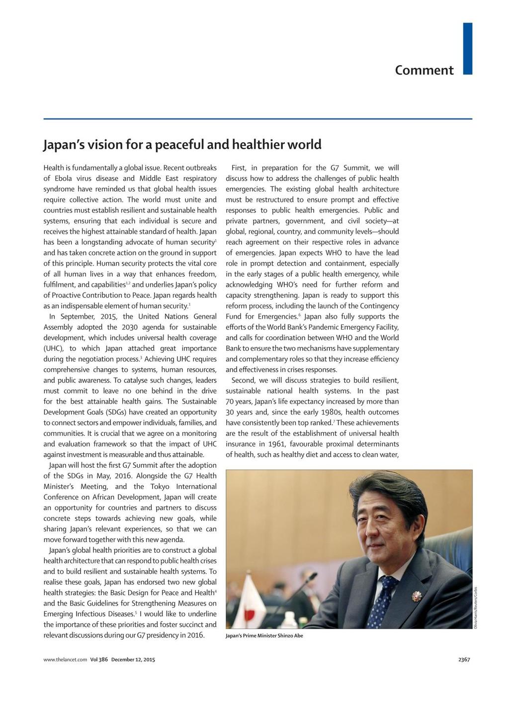 Japan's Role as the host of G7 summit The Lancet Japan s Prime Minister Shinzo Abe on Japan