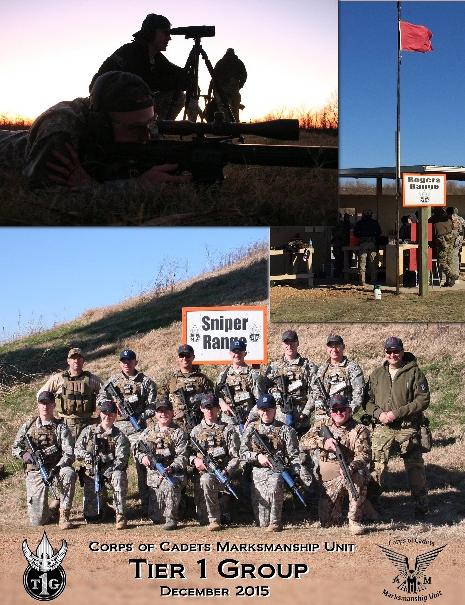 17-19 December 2015: Nine members of the Corps of Cadets Marksmanship Unit travelled to Crawfordsville, AR to attend full spectrum training at the Tier One Group facilities.