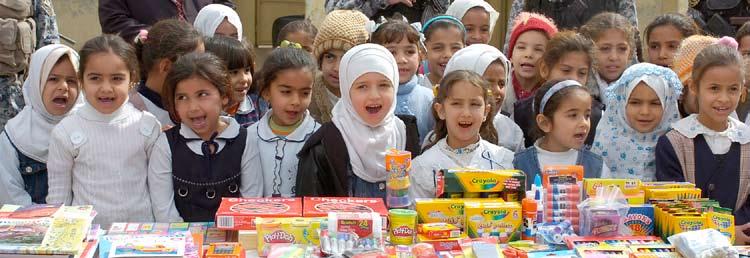 BAGHDAD Paratroopers and their Iraqi Security Force partners distributed a variety of new school supplies to students in two Oubaidy schools Feb. 19 in the 9 Nissan district of eastern Baghdad.