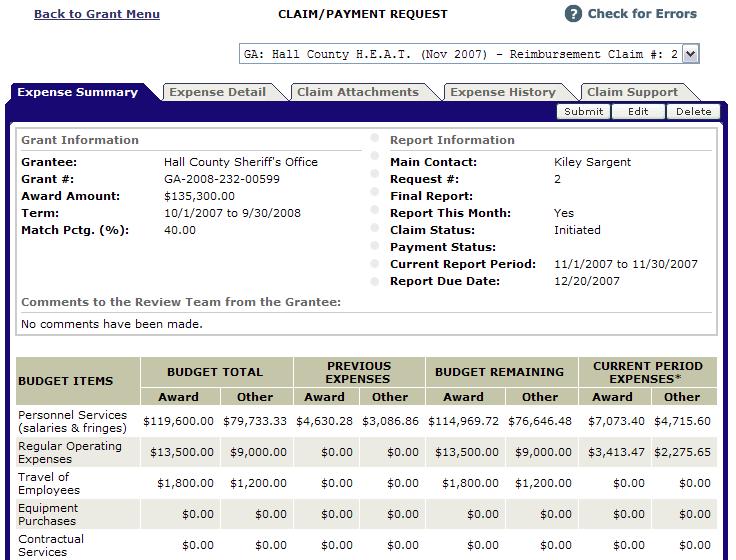 1. Before submitting the claim for GOHS review, click on the Expense Summary Tab.