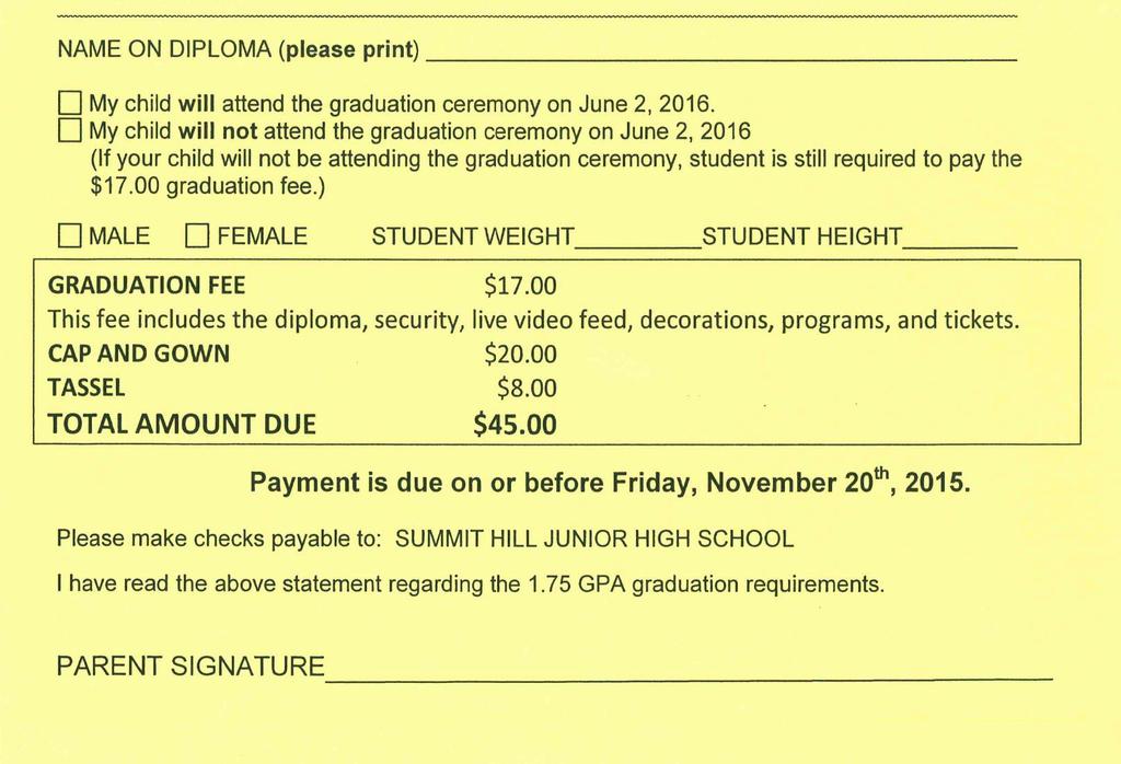 This Graduation Form (yellow) Was Distributed & Collected at