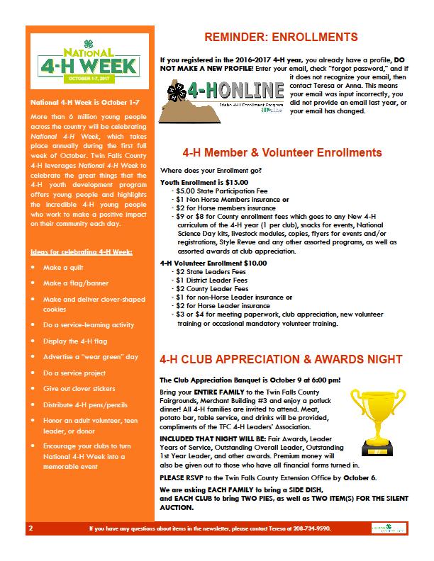 2018 4-H Year Enrollments October 1 st marked the beginning of a new 4-H year, which means it is time to re-enroll. Returning volunteers should have been enrolled by December 31.