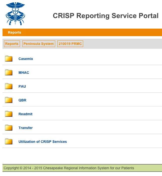 CRS Portal Folders with reports Each folder is separately credentialed