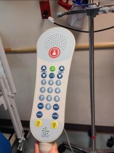 CALLING FOR ASSISTANCE - NURSE CALL BUTTON Every patient room has one of these - it is also the remote for the television in the room. The nurse call button is the large red button at the top.
