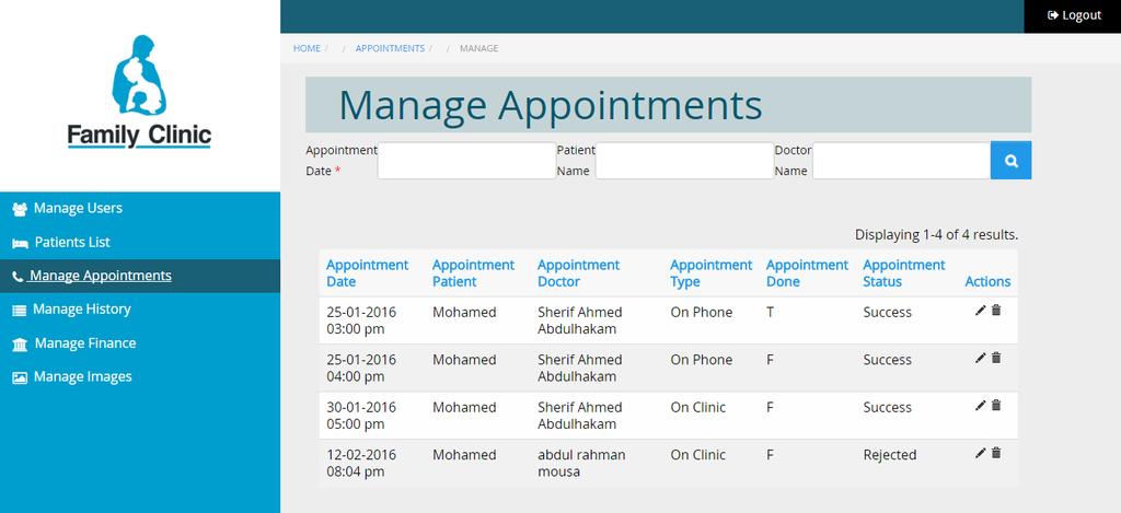 4) Manage appointments This module