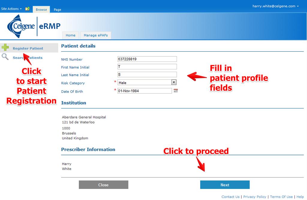 2.2 New Patient registration From the landing page select Register Patient to start the process Fill in the