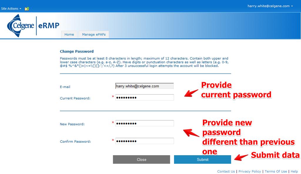 current application password Set a new password
