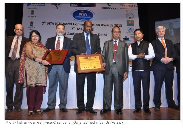 On 7th May 2013, GTU won CMAI s 7 th NTA ICT World Communication Award 2013 for being Pioneer in ICT Education at FICCI Auditorium, New Delhi, India. The Award presented by Dr. Hamadoun I.