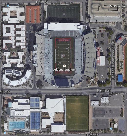 Bear Down Field North of the Arizona Football Stadium Directions (From the Campus Recreation Center): Head north on Highland Avenue Turn right onto 4 th Street Bear Down Field will be on your right