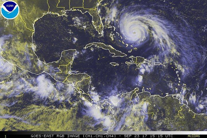 Hurricane Maria northwest of Puerto Rico, north of the Virgin