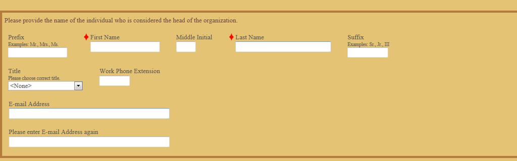 4 8. Fill in your organization s information. (Please note items marked with a red diamond are required fields.) 9.