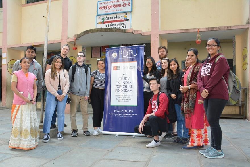 Student Delegation from SHU and the student volunteers from PDPU at Akshaya Part Foundation & visit to local Schools The delegates also visited the printing office of Times of India in order to