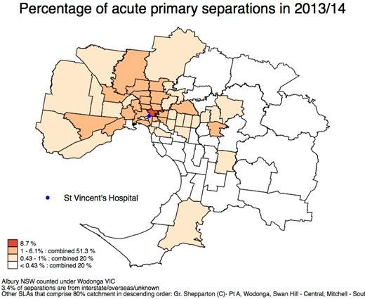 Figure 2 SVHM Acute Primary Separations The majority of our inpatients come from the north west of Melbourne which captures two of Melbourne s three growth corridors (Figure 2).