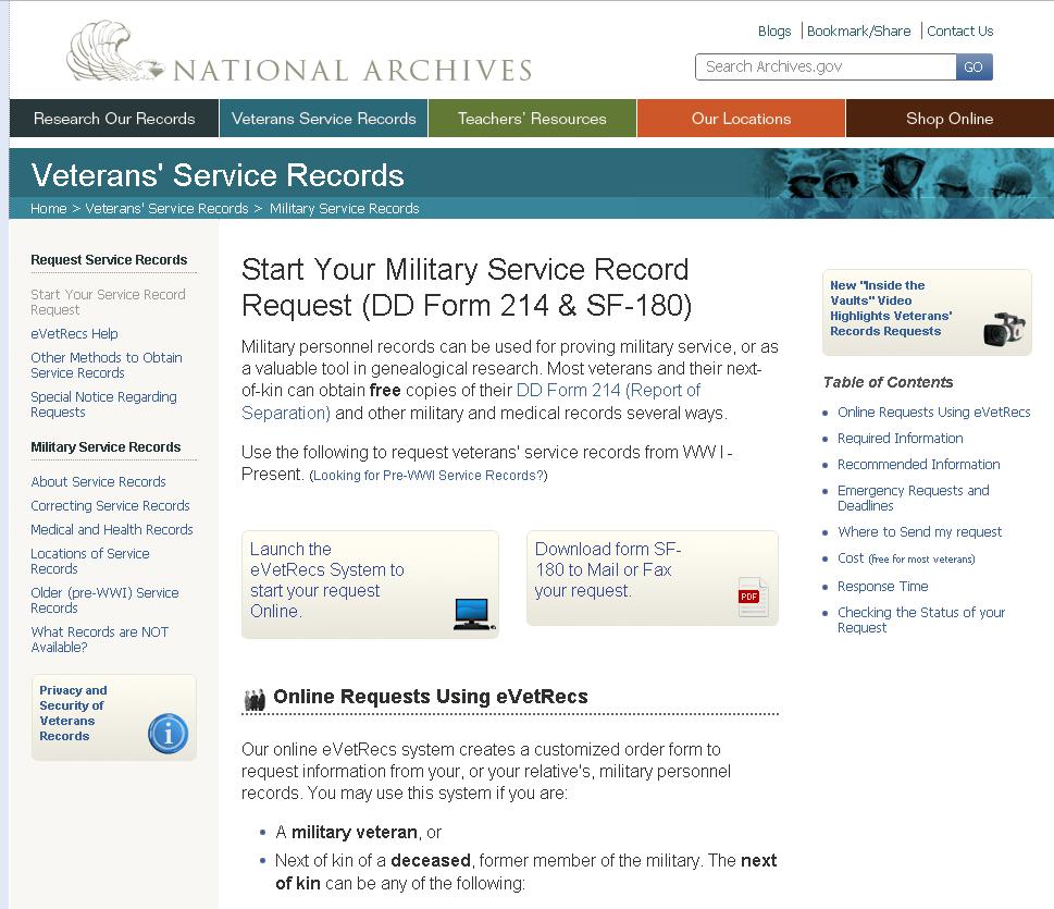 Veteran Records www.archives.
