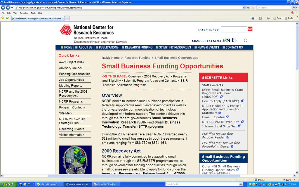 Small Business Funding Opportunities http://ncrr.