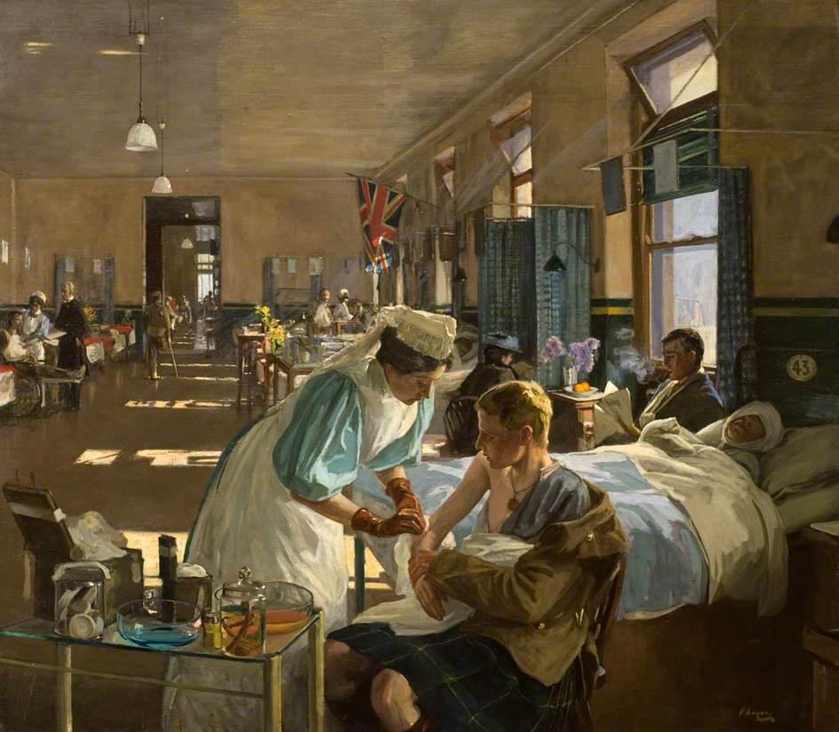 Figure B shows a nurse tending to the wounds of soldiers in an English military hospital. This portrait feels far more intimate, an expression of the closeness between nurse and patient.