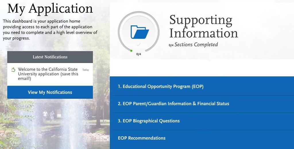 Supporting Information Quadrant Educational Opportunity Program (EOP) EOP Parent/Guardian Information & Financial Status EOP