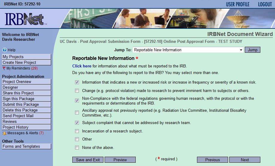 Reportable New Information Submission Multiple options can be selected.