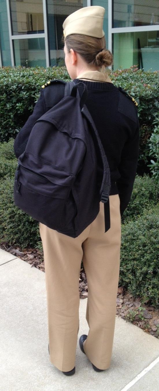 Information on Carrying Bags while in Uniform (cont.) Bags include briefcases, gym bags, backpacks, laptop bags, lunch bags, suitcases, and garment bags, etc.