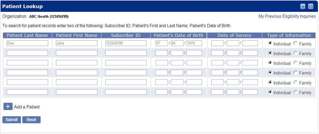4.6 Field Descriptions Following are descriptions of the fields displayed in the Patient Eligibility windows. a. Fields Patient Lookup (Figure 15) Figure 15. Patient Eligibility Patient Lookup Fields.