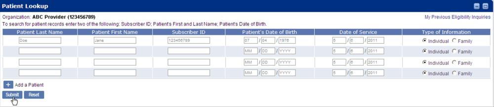 Successfully locate basic patient eligibility information (returned instantly). 2.