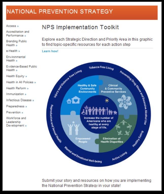 New Online Toolkit to Support the National Prevention Strategy This summer, ASTHO will release an
