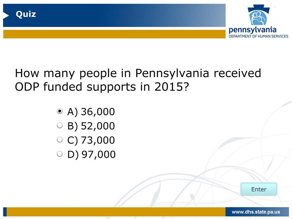 13 To get an idea about the scope of this issue, here are two quizzes with HCSIS data about people with intellectual disabilities in Pennsylvania.